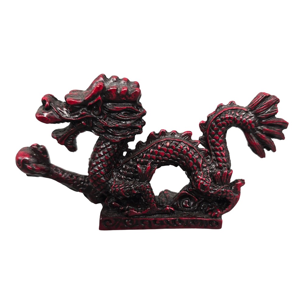 Vtg Red Chinese Feng Shui Dragon Figurine Resin Statue for Luck & Success 5"